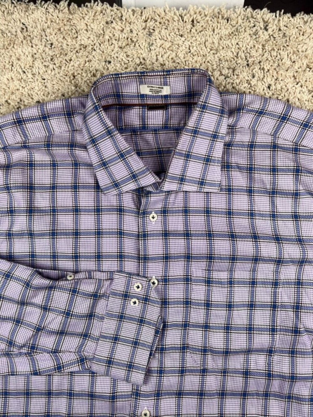 Peter Millar Button Up Shirt Mens XL Blue Purple Plaid Long Sleeve Cotton